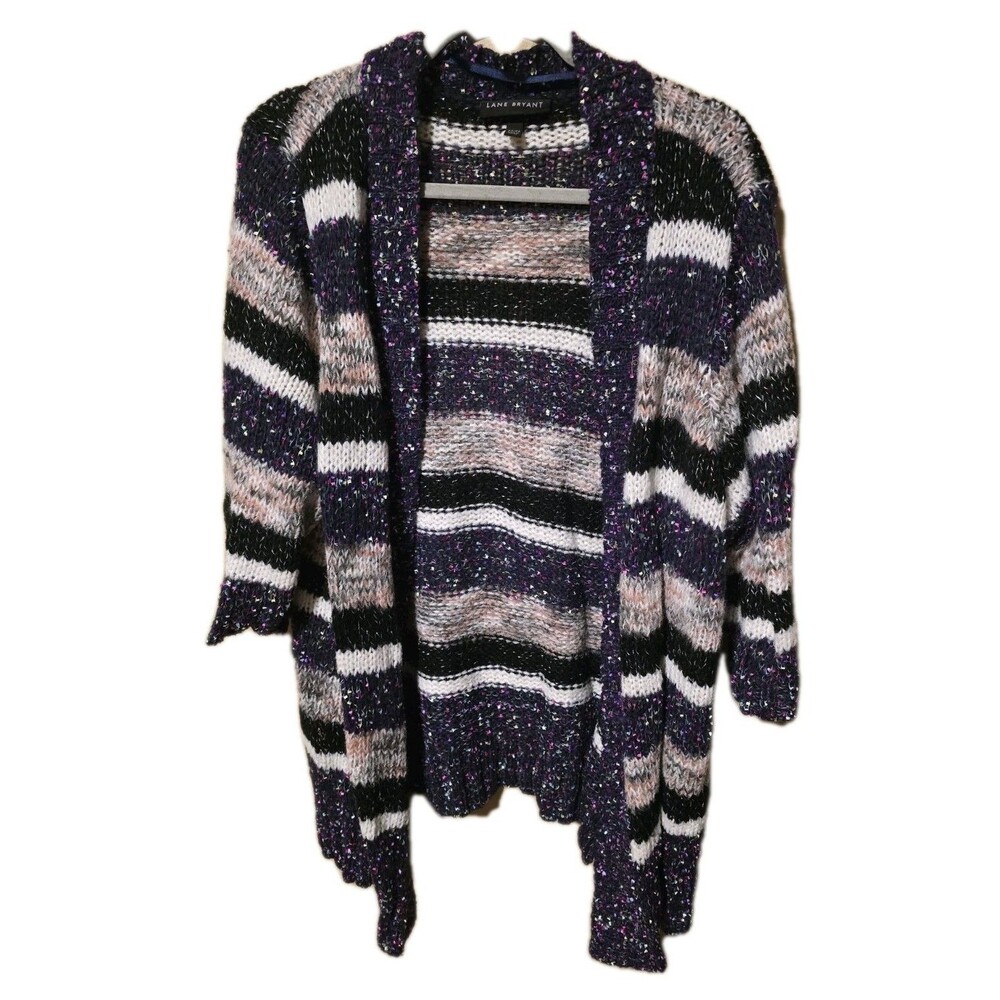 Lane Bryant Purple Multicolor Striped Open-Front Cardigan Sweater Size 22/24